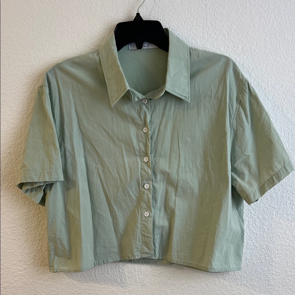 Simple L Mint Green Button-Up Women's Top O/S